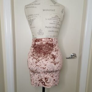 Pink velvet pencil skirt